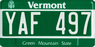 VT license plate YAF497