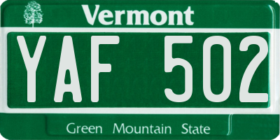 VT license plate YAF502