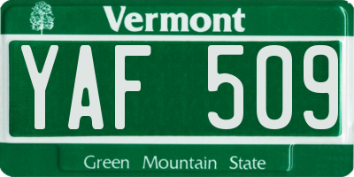 VT license plate YAF509