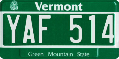 VT license plate YAF514