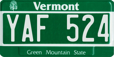 VT license plate YAF524