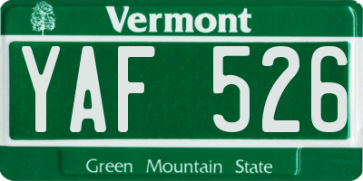 VT license plate YAF526
