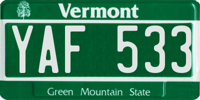 VT license plate YAF533