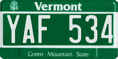 VT license plate YAF534