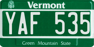 VT license plate YAF535