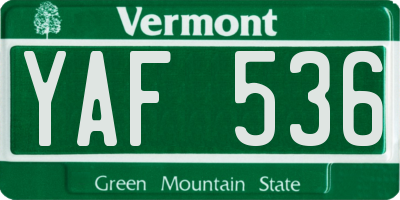 VT license plate YAF536