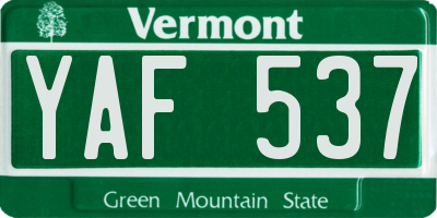 VT license plate YAF537