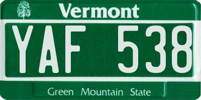 VT license plate YAF538