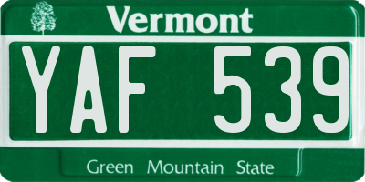 VT license plate YAF539