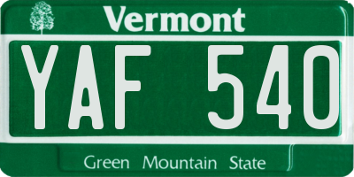 VT license plate YAF540