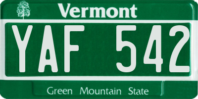 VT license plate YAF542