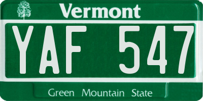 VT license plate YAF547