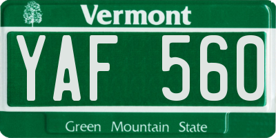 VT license plate YAF560