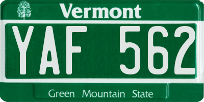 VT license plate YAF562