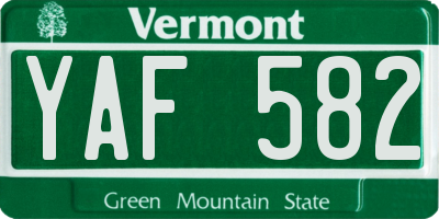 VT license plate YAF582