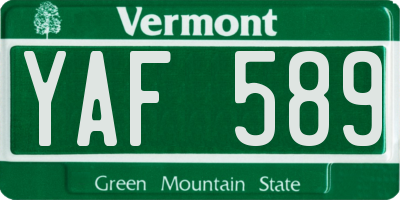 VT license plate YAF589