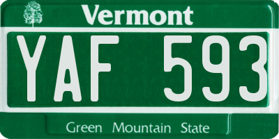 VT license plate YAF593