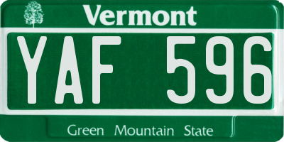 VT license plate YAF596