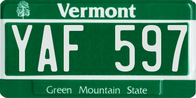 VT license plate YAF597