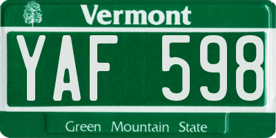 VT license plate YAF598