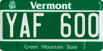 VT license plate YAF600