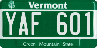 VT license plate YAF601