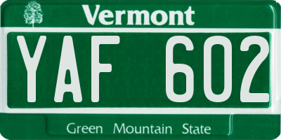 VT license plate YAF602