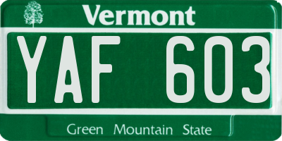 VT license plate YAF603
