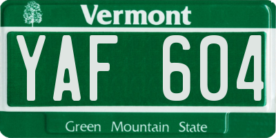VT license plate YAF604