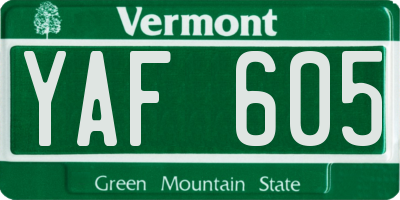 VT license plate YAF605
