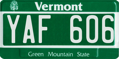 VT license plate YAF606