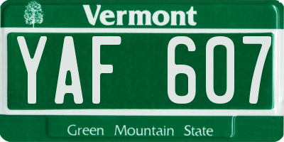 VT license plate YAF607
