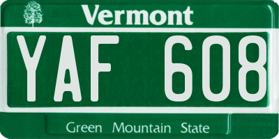 VT license plate YAF608