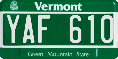 VT license plate YAF610