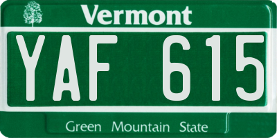 VT license plate YAF615