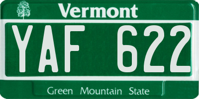 VT license plate YAF622