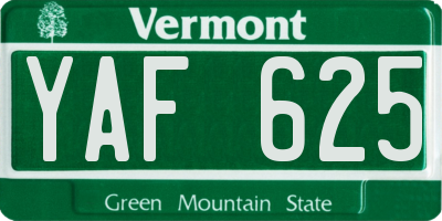 VT license plate YAF625