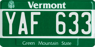 VT license plate YAF633