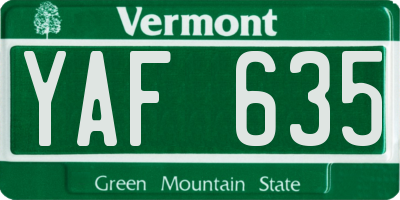 VT license plate YAF635