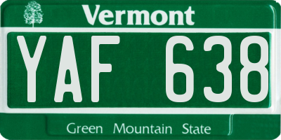 VT license plate YAF638
