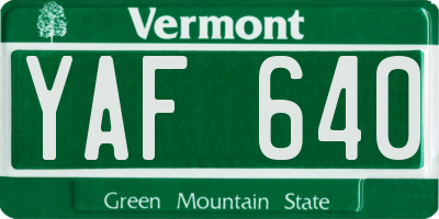 VT license plate YAF640