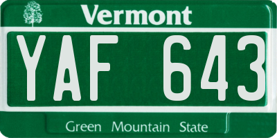 VT license plate YAF643