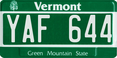 VT license plate YAF644
