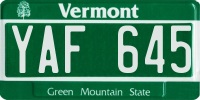 VT license plate YAF645
