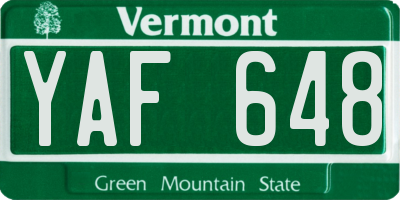 VT license plate YAF648