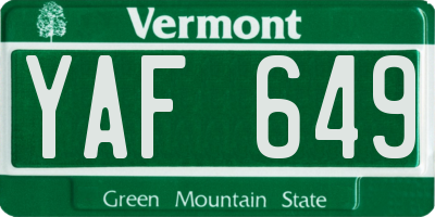 VT license plate YAF649
