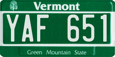 VT license plate YAF651