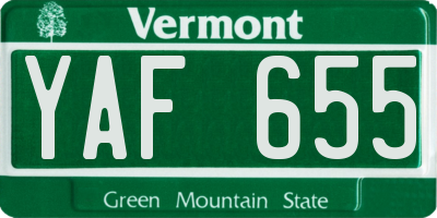 VT license plate YAF655
