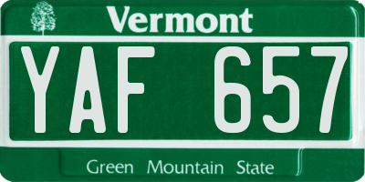 VT license plate YAF657