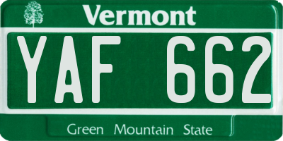 VT license plate YAF662
